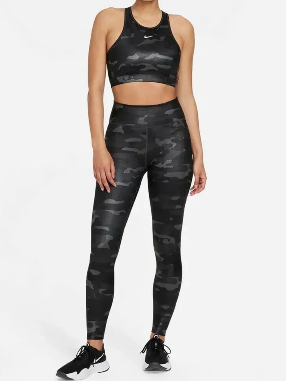 Bundle Nike One Women's Mid-Rise Camo Leggings with Dri-FIT High-Neck Sports Bra